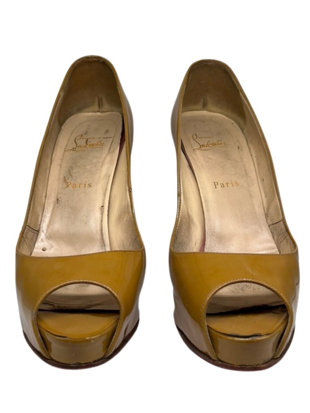 Christian Louboutin Very Prive Yellow Patent Peep Toe Pumps EU 40